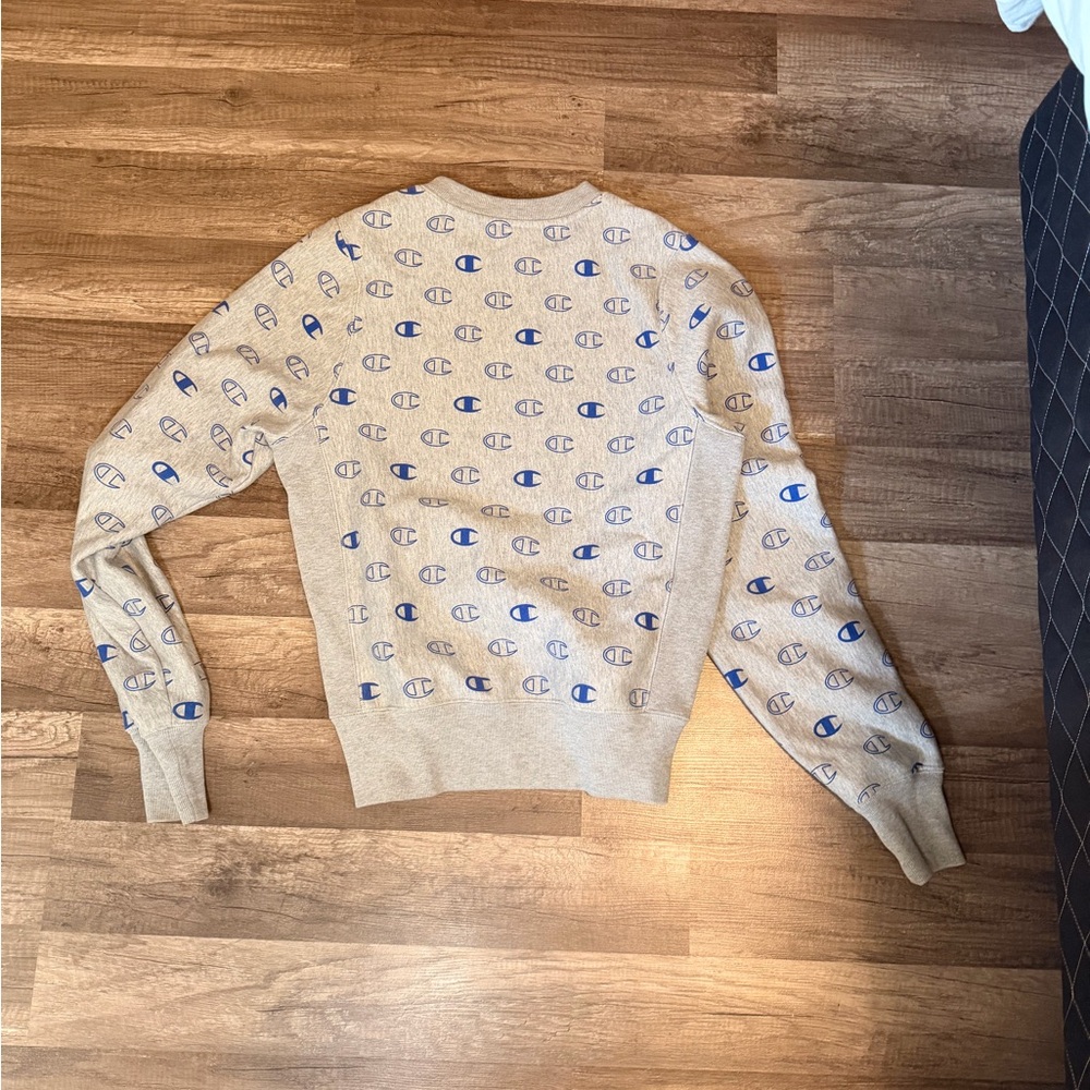 Champion Men's Heather Gray Sweater with Blue Logo